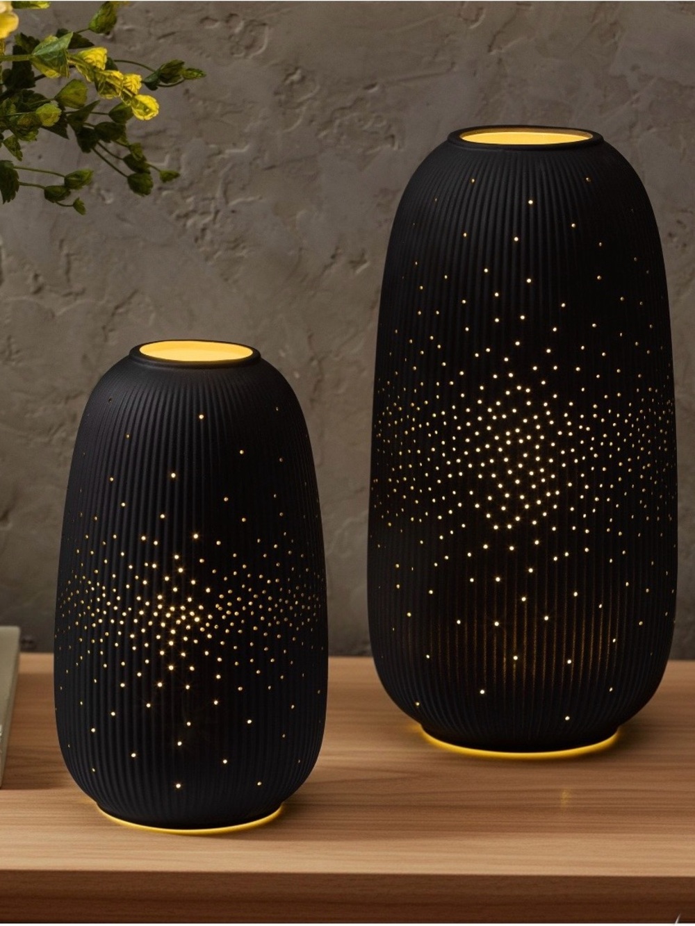 NEW Evergreen Rechargeable Porcelain LED Lanterns - Set of 2 - Matte Black OB